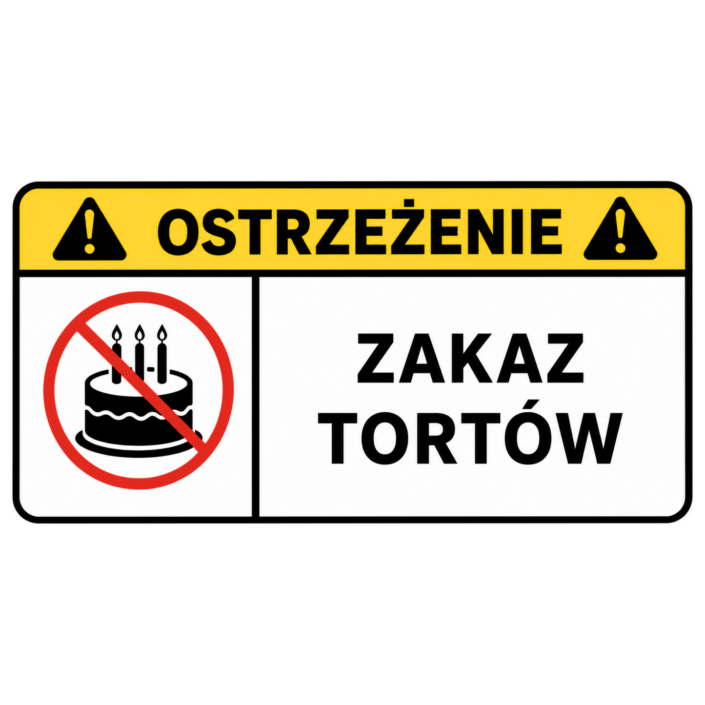 Naklejka OSTRZEŻENIE - ZAKAZ TORTÓW
