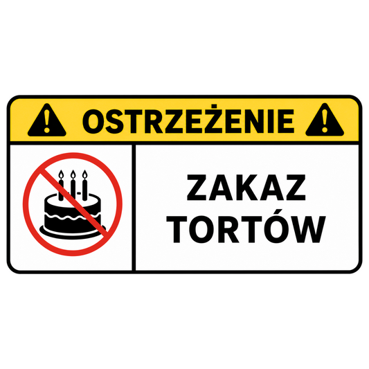 Naklejka OSTRZEŻENIE - ZAKAZ TORTÓW