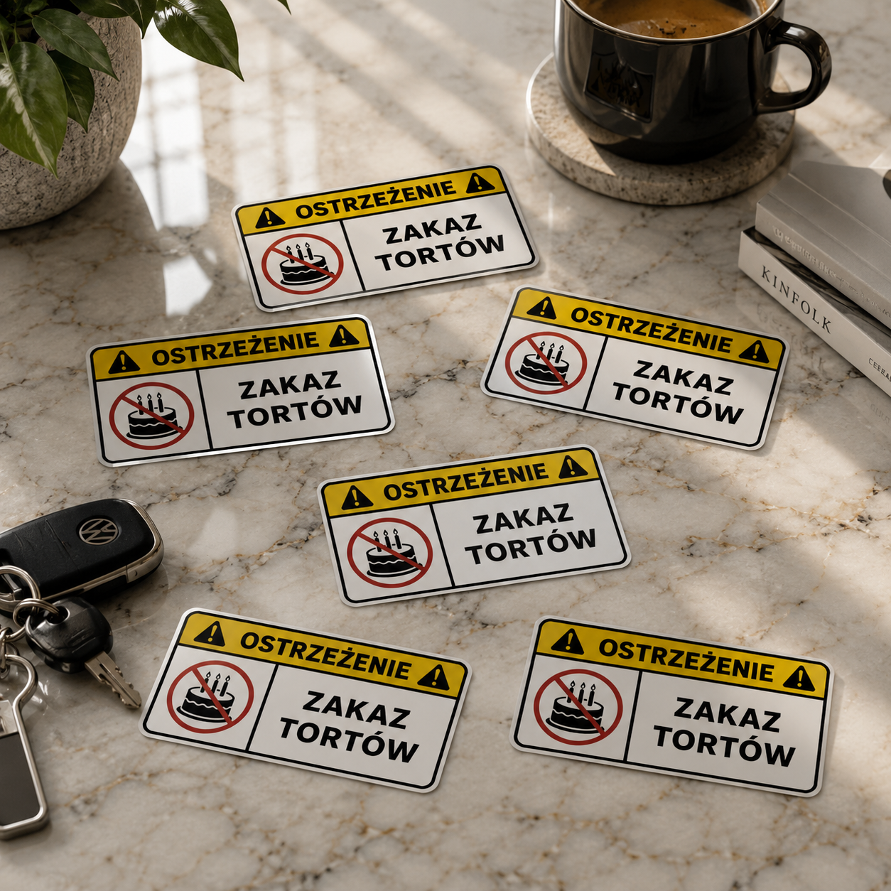 Naklejka OSTRZEŻENIE - ZAKAZ TORTÓW