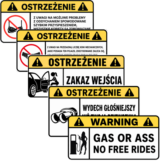 Zestaw naklejek OSTRZEŻENIE PL