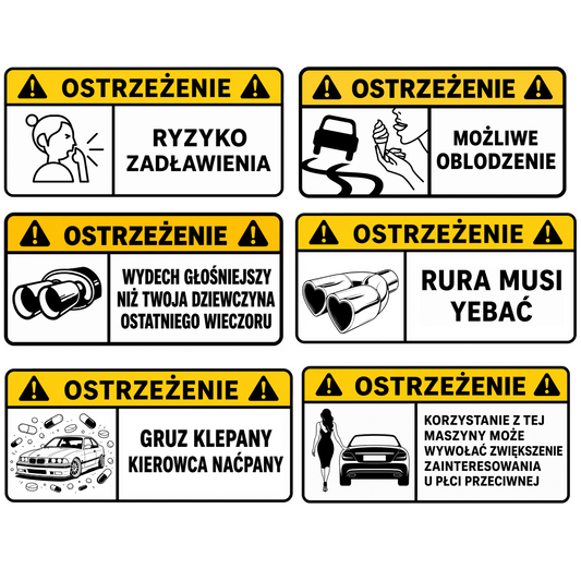 Zestaw naklejek OSTRZEŻENIE PL v2