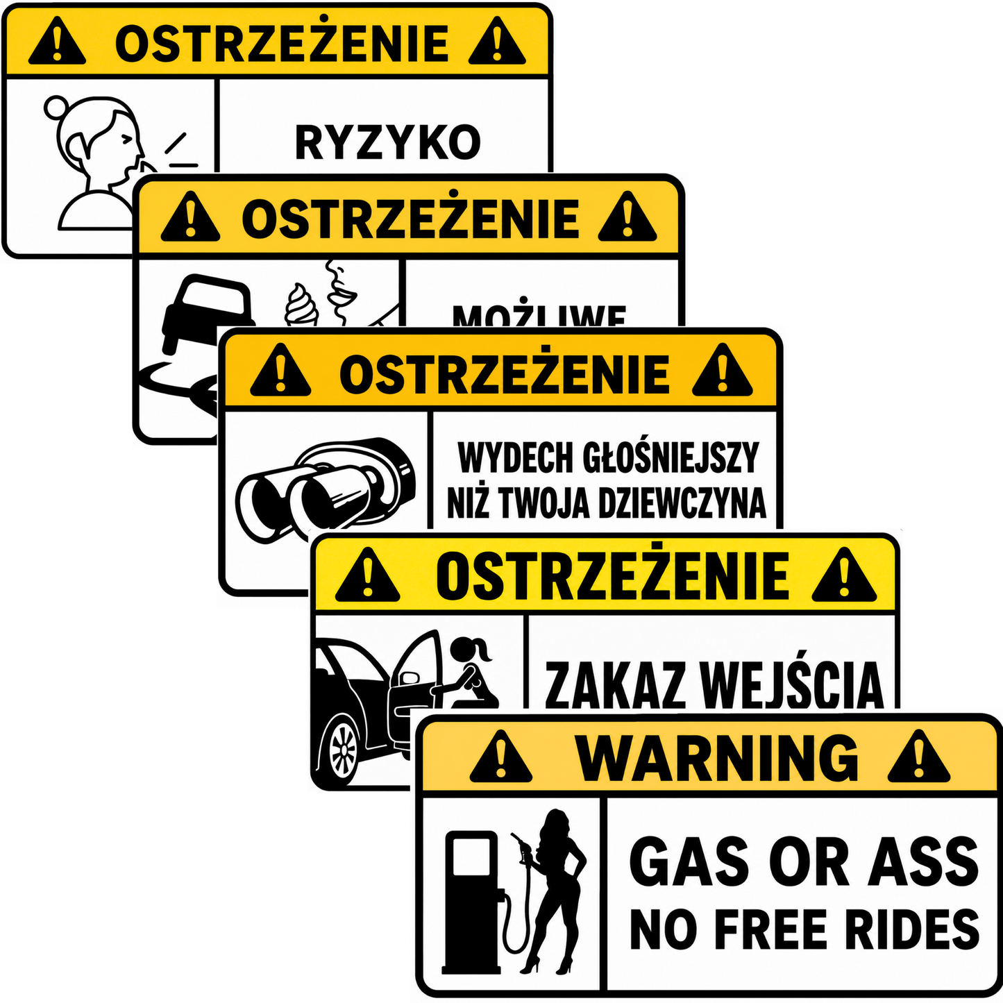 Zestaw naklejek OSTRZEŻENIE PL v2