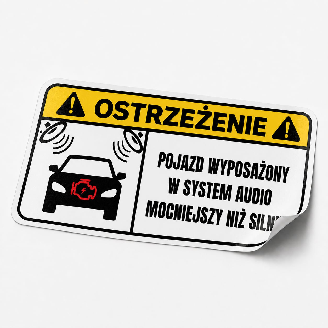 Naklejka OSTRZEŻENIE – Audio mocniejsze niż silnik