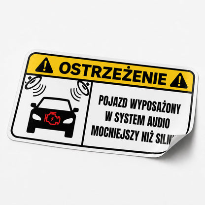 Naklejka OSTRZEŻENIE – Audio mocniejsze niż silnik